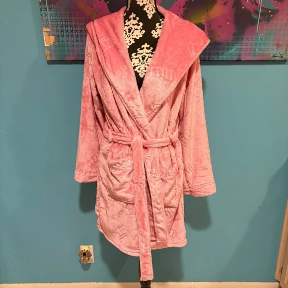 NEW Pink Juicy Couture Logo Pink Robe NWOT Velour Large/X-large XL - Picture 1 of 13